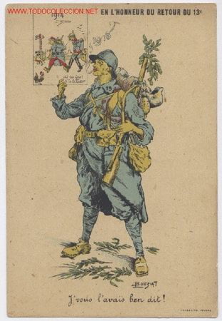 Tarjeta postal con soldado francés 
(I Guerra Mundial)