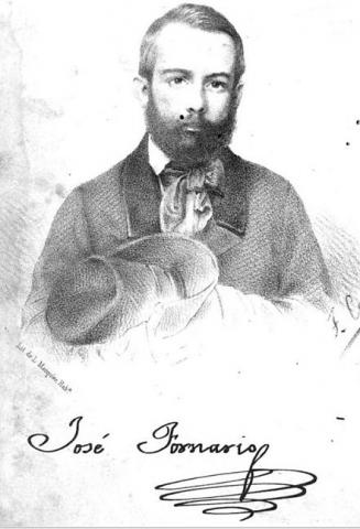 Litografía del poeta José Fornaris con autografo