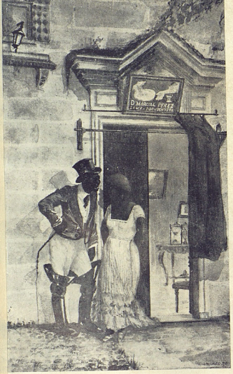 Víctor Patricio de Landaluze. Haciendo el amor.
Colección Luis Bay Sevilla. Sobre la puerta hay un cartel que
anuncia a "Don Marcial Pérez, sangrador y dentista". Foto tomada de Internet