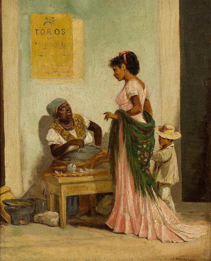 La bollera, en la parte superior izquierda se observa un cartel. Cuadro de V. P. de Landaluze, actualmente en el Museo Nacional de Bellas Artes. Foto tomada de Internet